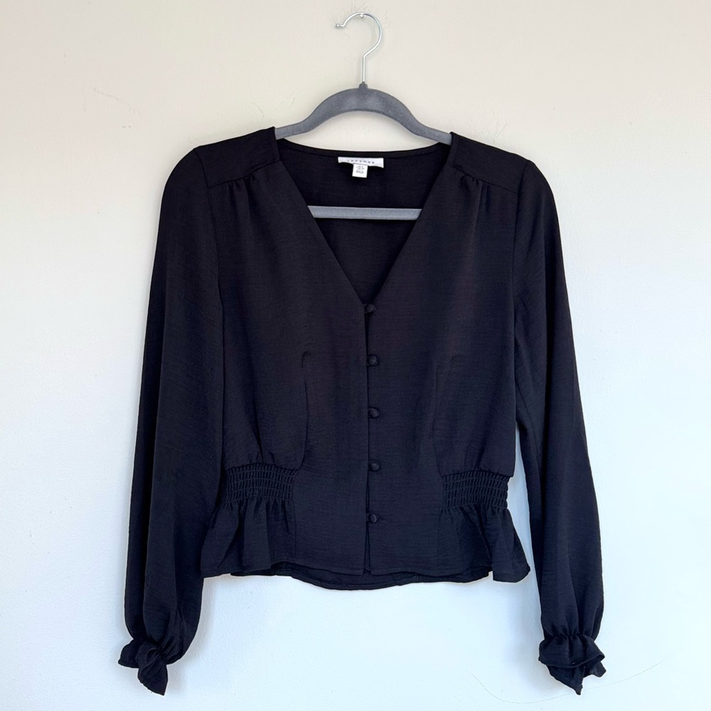 Top Shop Women’s Black V neck Button Blouse